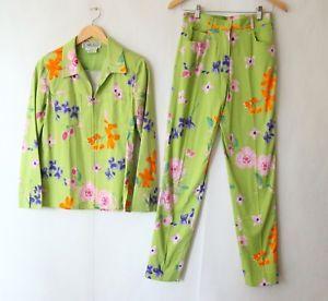 90s Green Flower Logo - Vintage Carlisle Women's Suit Pants Jacket Lime Green Floral Print ...