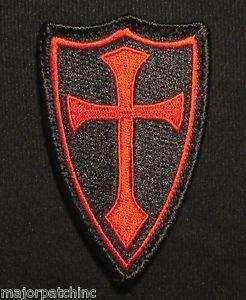 Black and Red Crusaders Logo - CROSS CRUSADER SHIELD NAVY SEAL ARMY BADGE BLACK OPS RED HOOK & LOOP
