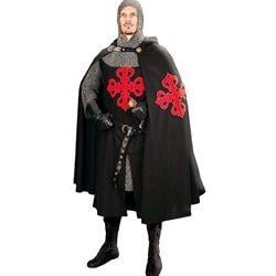 Black and Red Crusaders Logo - Timeless Tailors - Hooded Crusader Cape - Black with Red Cross