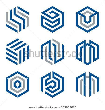 Blue Abstract Logo - Abstract hexagon shaped vector logo design elements, grey and blue ...
