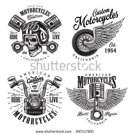 Custom Motorcycle Logo - Set of vintage custom motorcycle emblems, labels, badges, logos ...