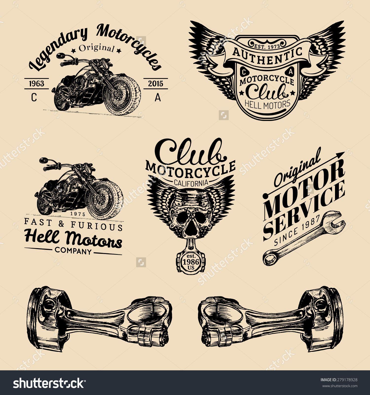 Custom Motorcycle Logo - Vector set of vintage bikers logo. Retro hand sketched logotypes ...