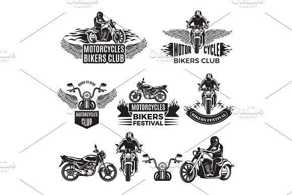 Custom Motorcycle Logo - Emblems or logo designs for club of bikers. Illustrations of custom ...