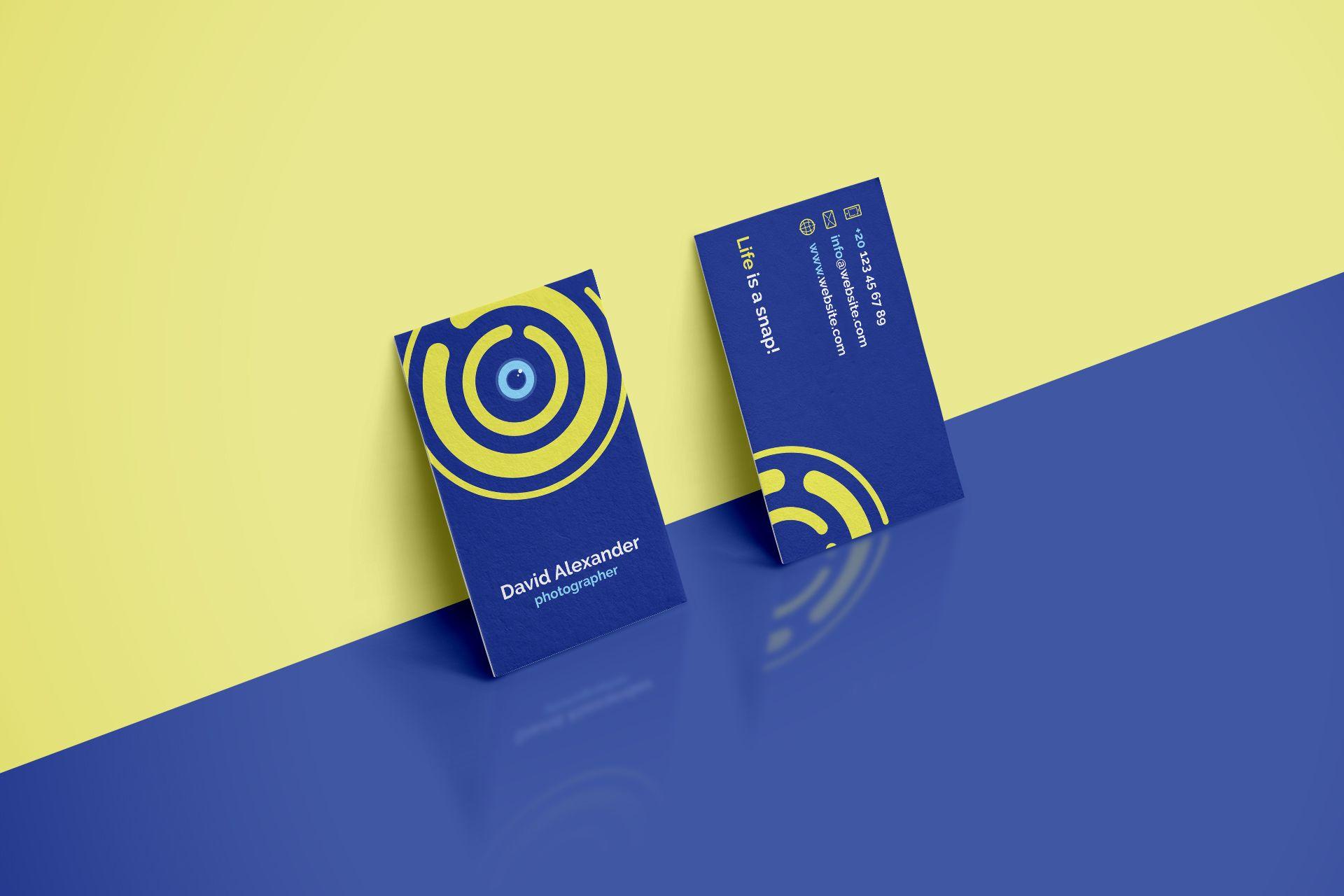 Yellow and Blue Business Logo - Photographer Business Cards + Logo
