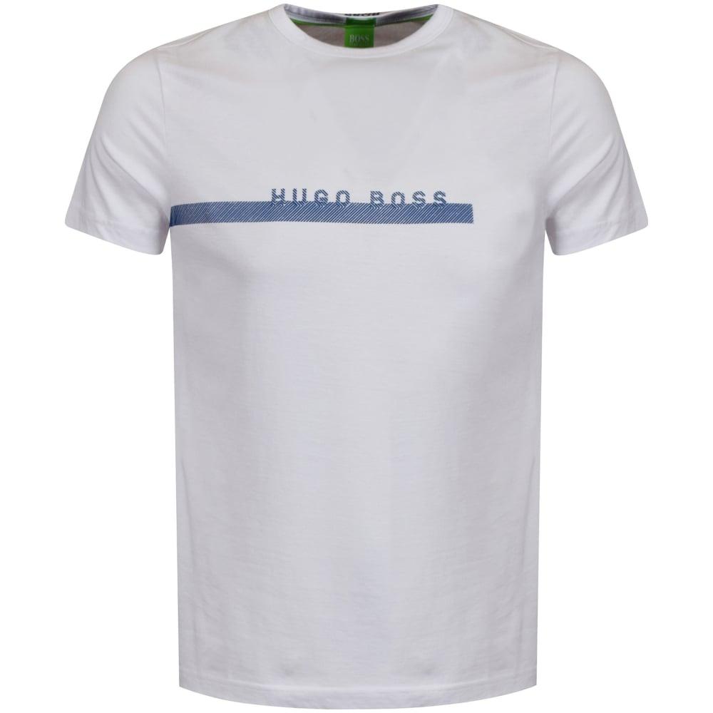 Green White Stripe with Logo - BOSS Hugo Boss Green White Stripe Print Logo T Shirt