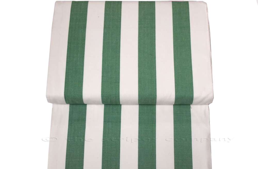 Green White Stripe with Logo - Green White Striped Deckchair Fabric | The Stripes Company UK