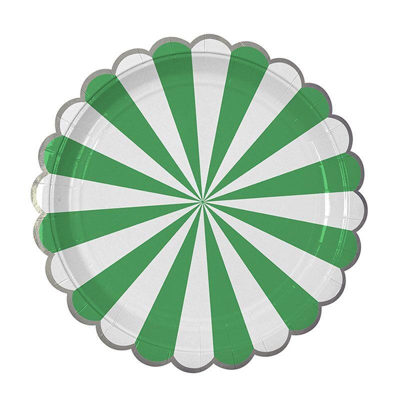 Green White Stripe with Logo - Green and White Stripe Plate – Castles and Cupcakes