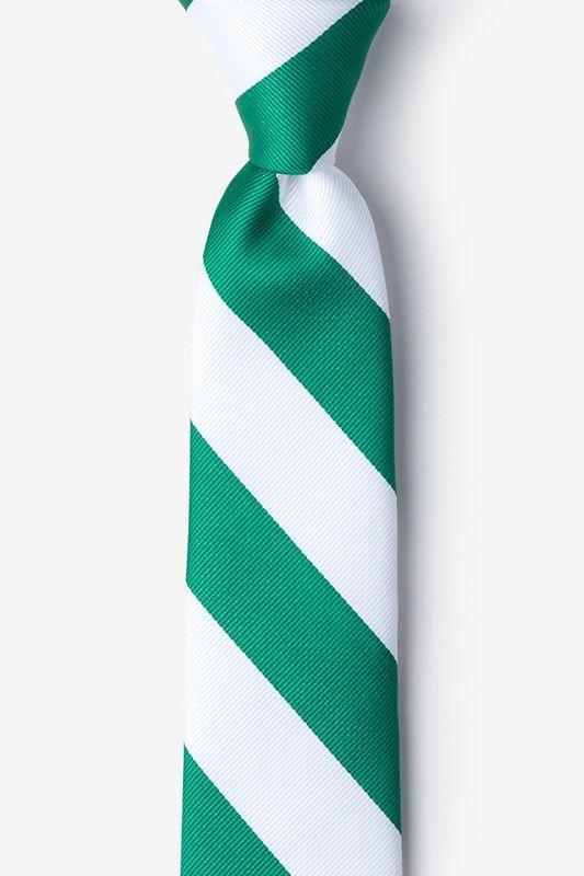 Green White Stripe with Logo - Green Microfiber Green & White Stripe Tie For Boys