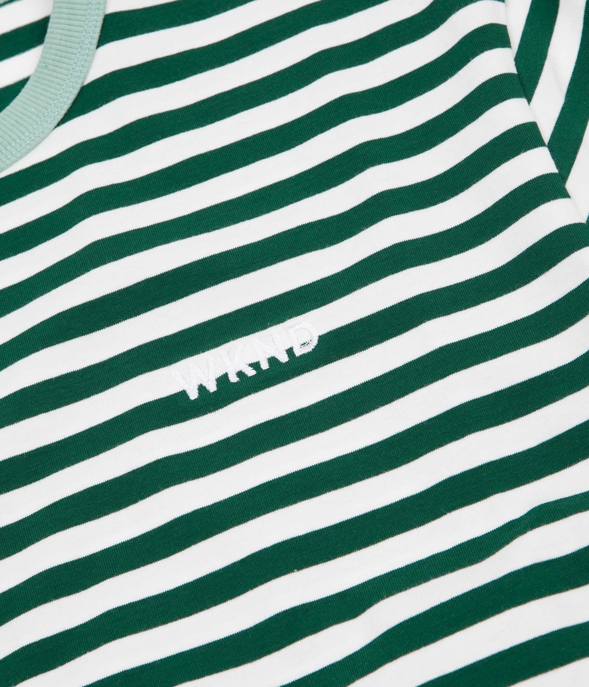 Green White Stripe with Logo - WKND Stripe Knit T-Shirt - Hunter Green / White | Flatspot