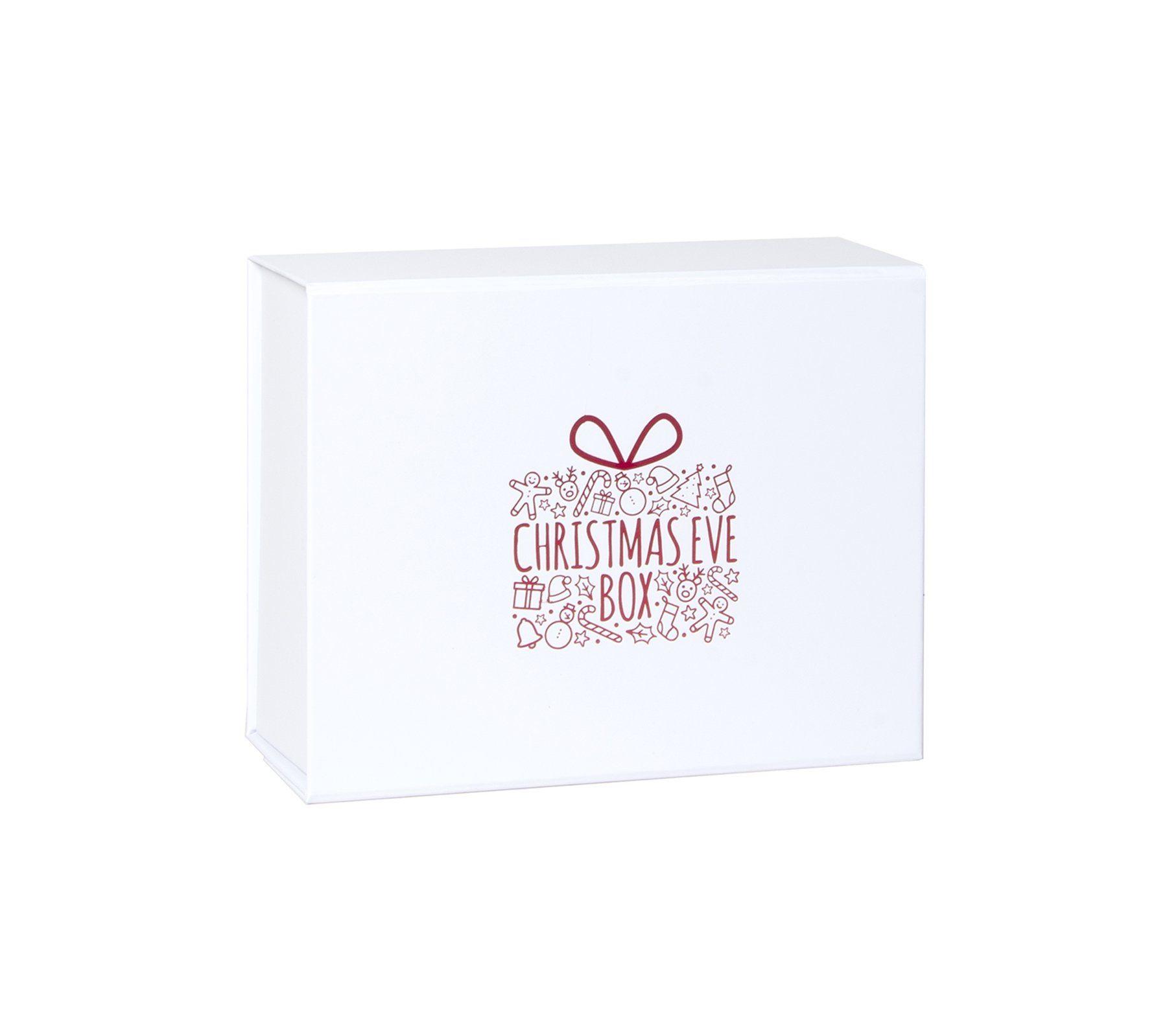 Red Box with White Crown Logo - Medium White Christmas Eve Box with Red Present Print | Tiny Box Company