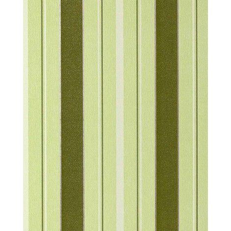 Green White Stripe with Logo - Wallcovering Wallpaper Wall Block Stripes EDEM 069 25 Vinyl Textured