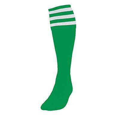 Green White Stripe with Logo - Precision 3 Stripe Football Socks Size Large Boys Color Green White