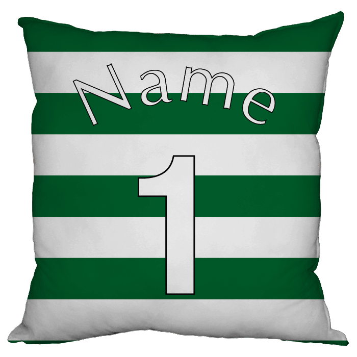 Green White Stripe with Logo - Green & white stripe football shirt Design Cushion