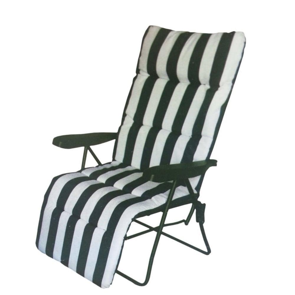 Green White Stripe with Logo - Brundle Gardener Green & White Stripe Padded Lounger | Garden Street