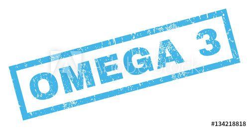 Rectangular Blue and White Logo - Omega 3 text rubber seal stamp watermark. Caption inside rectangular