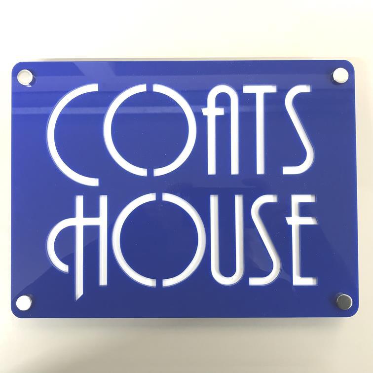 Rectangular Blue and White Logo - Large Rectangular House Name Sign & White Gloss Finish