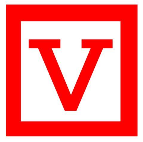 White and Red Square Logo - V: red v inside red-framed white square red logo with the letter v ...