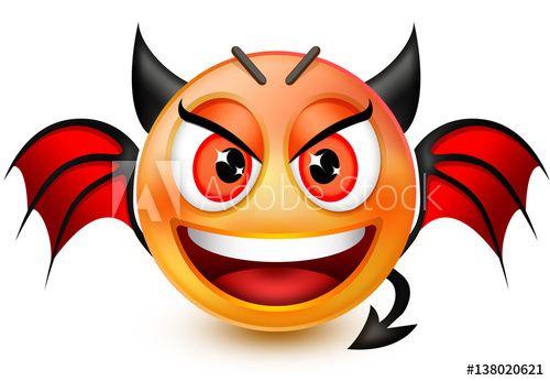 Arrow-Shaped Red Face Logo - Funny devil-like face emoticon or 3d red demon emoji with horns, bat ...