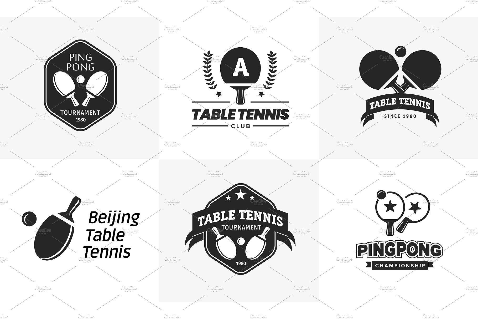 Ping Pong Logo - Set of vintage table tennis logos and badges. Collection of the ping