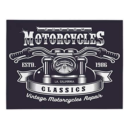 Rectangular Blue and White Logo - iPrint Rectangular Satin Tablecloth, Man Cave Decor, Custom Motorbikes
