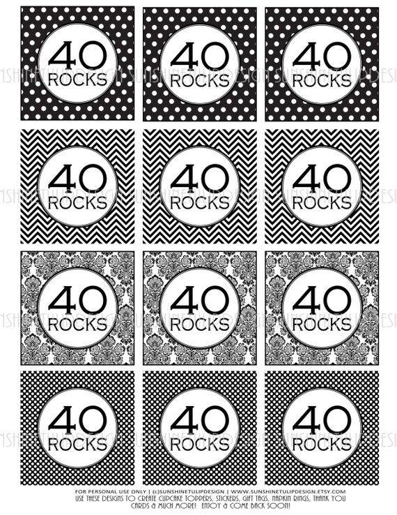 DIY Black and White Circle Logo - 40th Birthday Black and White Printable DIY Cupcake toppers Sticker ...