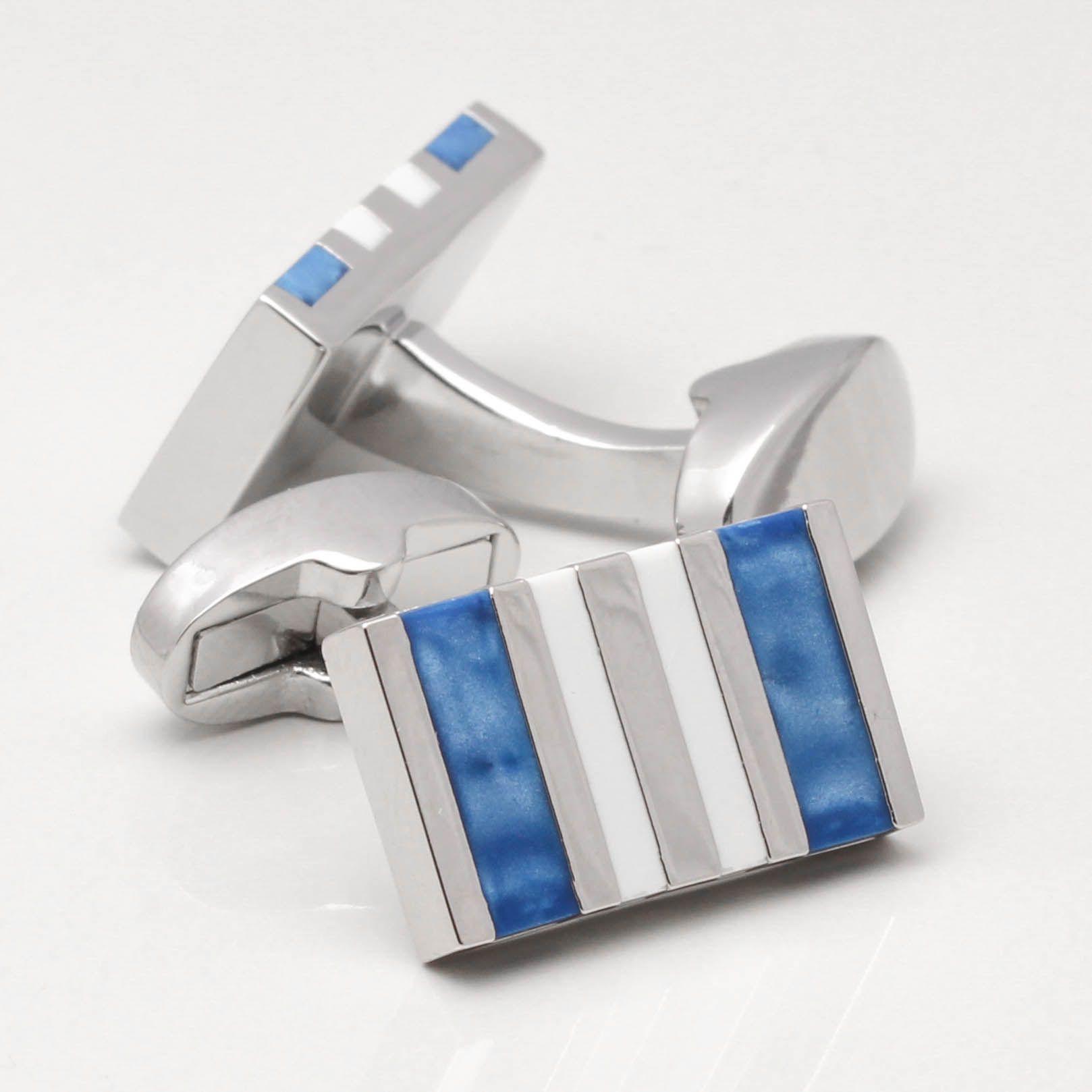 Rectangular Blue and White Logo - Blue & White Rectangular Cufflinks by Badger & Brown. Free P&P
