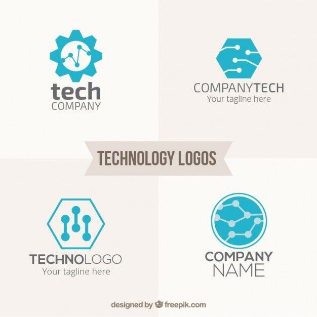 Technology Company Logo - Blue technology logos pack Vector