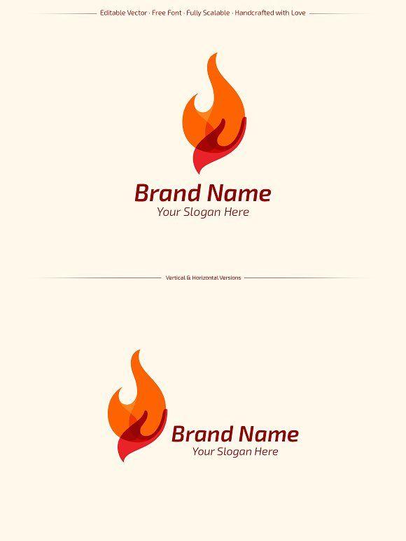 Orange Hand Logo - Hand + Fire Logo Template by NunoDias on @creativemarket | Logo ...