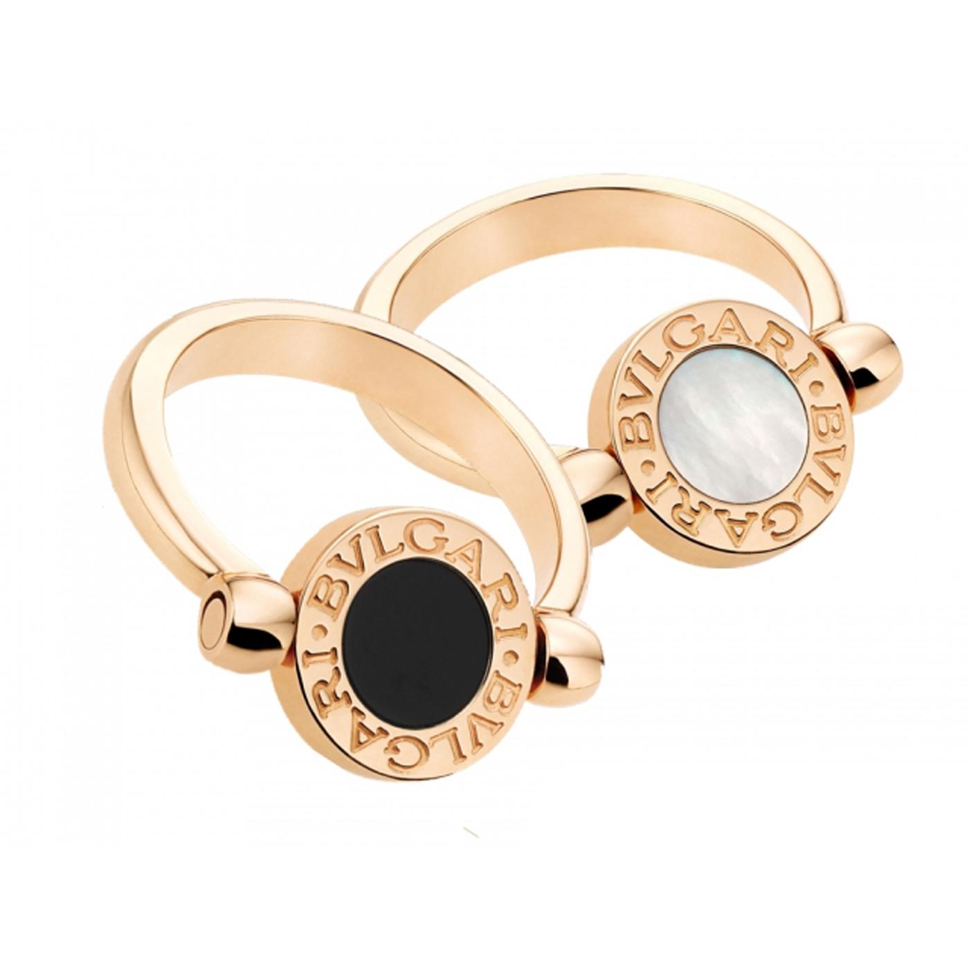 Bvlgari Jewelry Logo - Bvlgari Bvlgari 18K Rose Gold Flip Ring with Mother of Pearl and ...