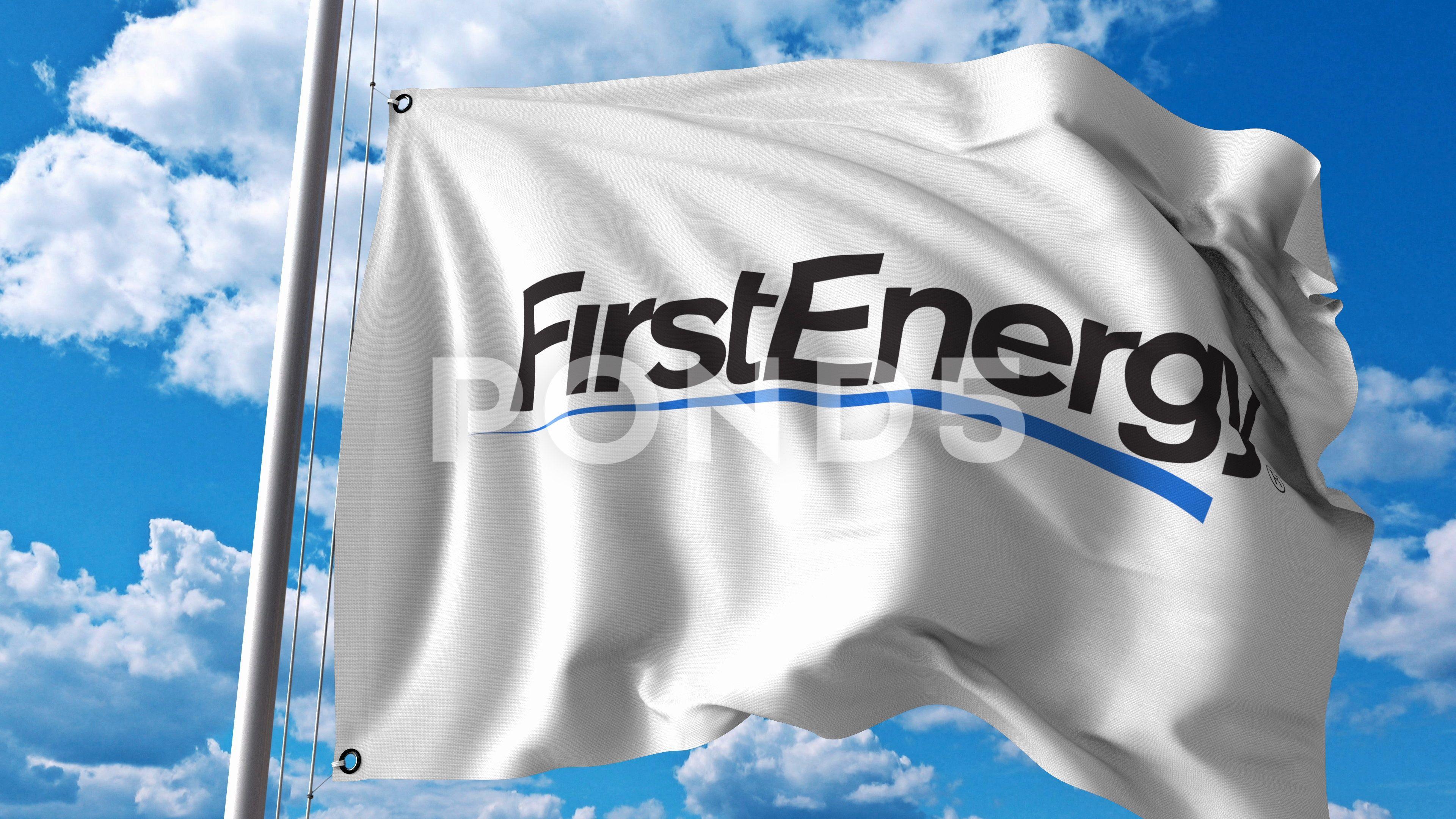 FirstEnergy Logo - Waving flag with FirstEnergy logo. 4K editorial animation Footage
