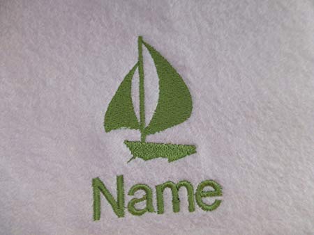 Green Boat Logo - Bath Sheet with a Sailing Boat Logo and Name of your choice Please