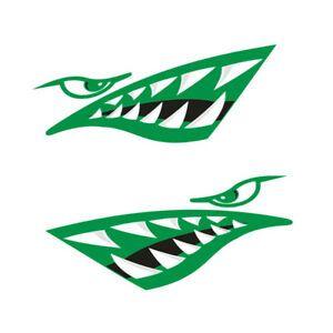 Green Boat Logo - 2x Green Large Shark Teeth Mouth Decal Sticker for Kayak Canoe Boat