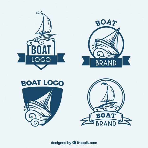 Green Boat Logo - Set of blue logos with boats Vector