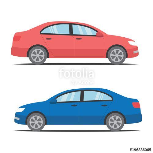 Simple Red Car Logo - Simple modern blue and red car with shadow. Car in flat design