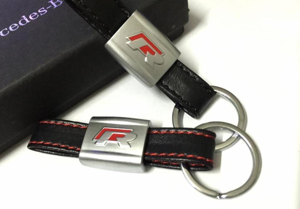 Simple Red Car Logo - 3D Alloy PU Leather Key Ring Keychain Car Logo Black/Red R Line ...
