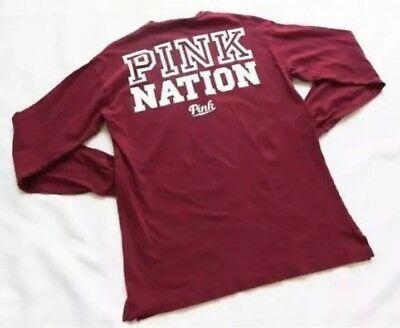 Pink Nation Logo - VICTORIAS SECRET PINK L-Sleeve Burgundy Campus Crew Tee w/“PINK ...