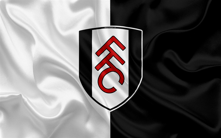 Fulham Logo - Download wallpaper Fulham FC, silk flag, emblem, logo, 4k, Fulham