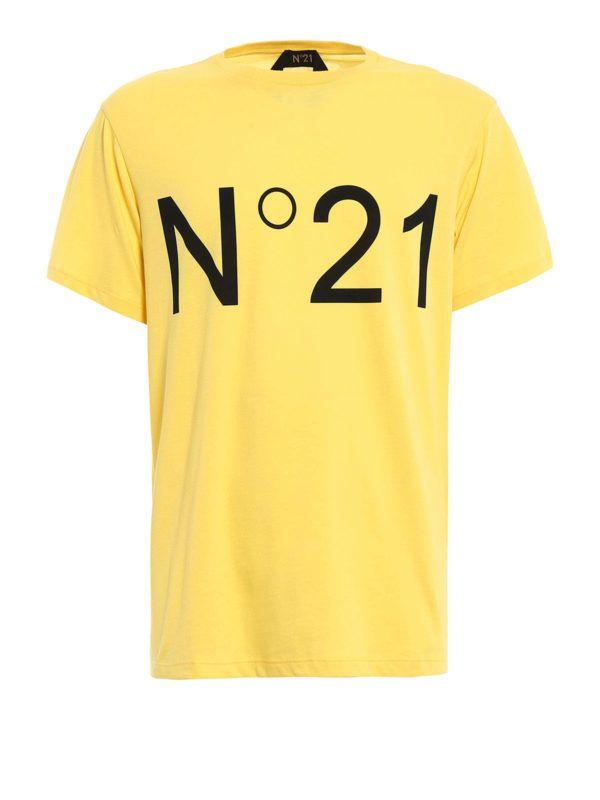 Yellow N Logo - Logo print yellow cotton Tee by N°21 - t-shirts Yellow ZPLPAJ