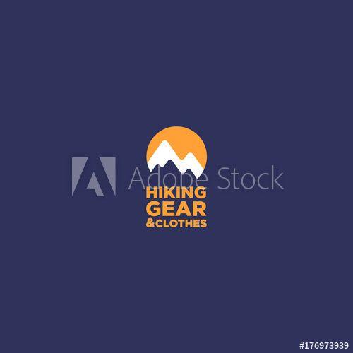 Orange Sun Behind Mountain Logo - Mountain logo. Mountain emblem. Hiking gear and clothes