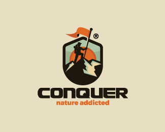 Orange Sun Behind Mountain Logo - Conquer Design, Logotype, Illustration