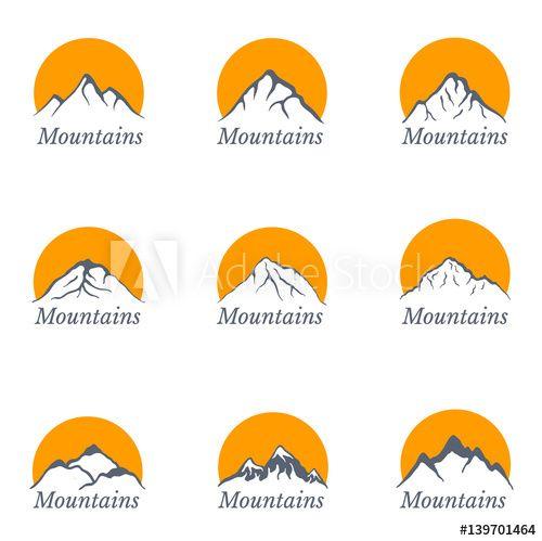 Orange Sun Behind Mountain Logo - Mountains logo set with sun, vector illustration this stock