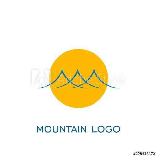 Orange Sun Behind Mountain Logo - Mountain logo vector. with yellow sun icon. this stock vector