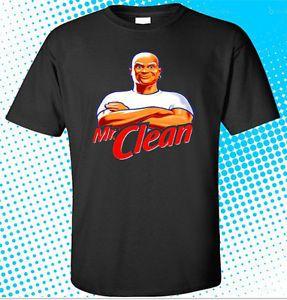 Mr. Clean Logo - New Mr. Clean Logo Retro Funny Men's Black T Shirt Size S To 3XL