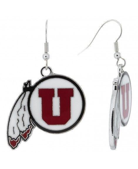 Silver U Logo - Utah University Feathered U Logo Fish Hook Earrings with Red- White