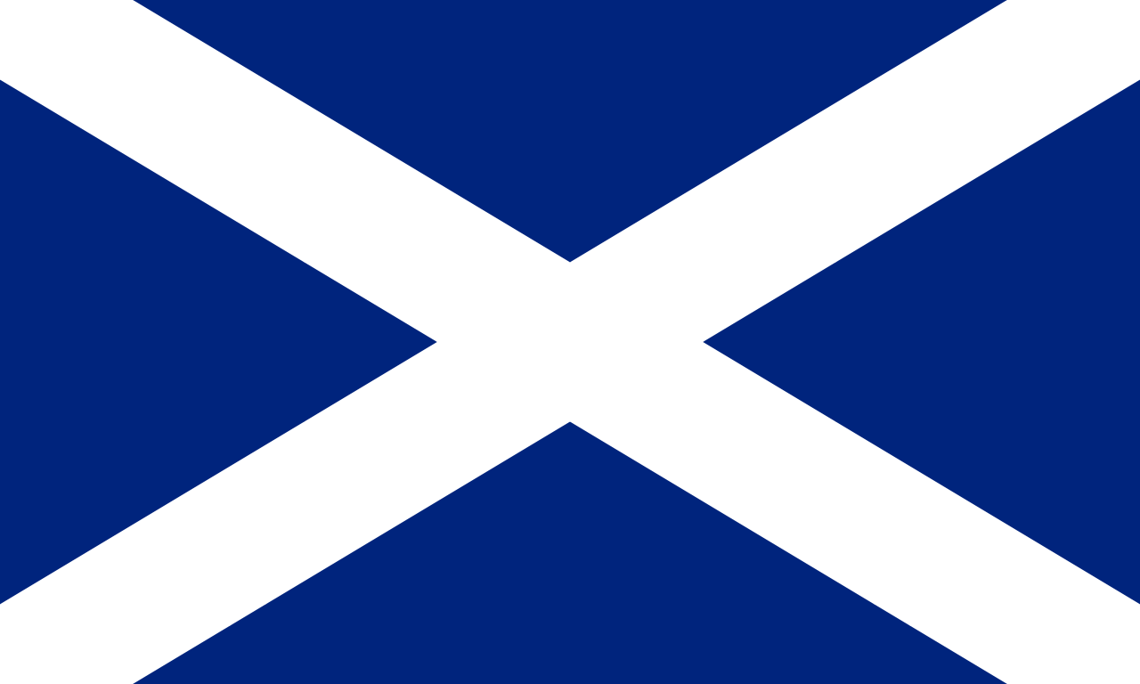 Blue White Cross Logo - Behind the Flag of Scotland