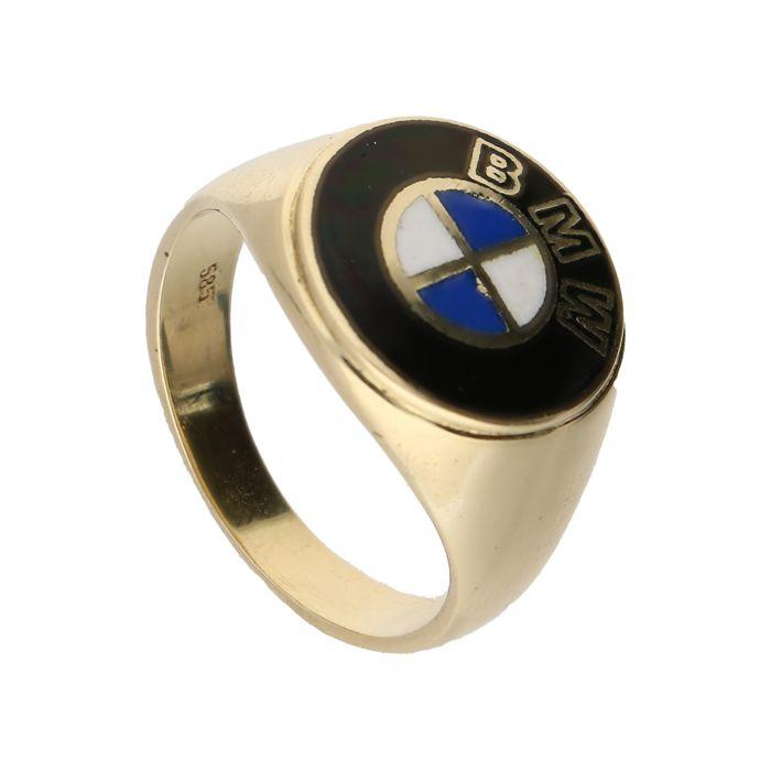 Black Yellow Ring Logo - kt gold signet ring set with black onyx and the BMW logo