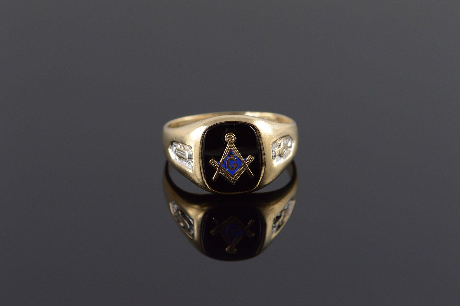 Black Yellow Ring Logo - 10K Retro Black Onyx Inset Mason Masonic Emblem Men's Yellow Gold ...