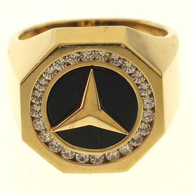 Black Yellow Ring Logo - 11.3 Gram 14kt Yellow Gold Mercedes Benz Logo Ring With Black
