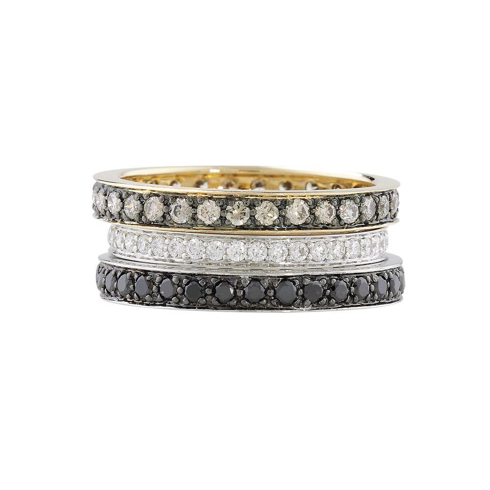 Black Yellow Ring Logo - Luxury Black, White and Cappuccino Diamond Eternity Stack Rings