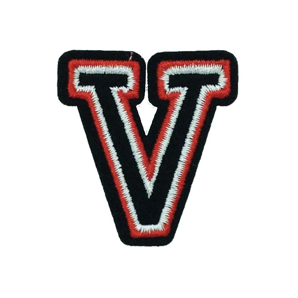 Red Letter V Logo - Black and Red Letter V (Iron On) Embroidery Applique Patch Sew Iron